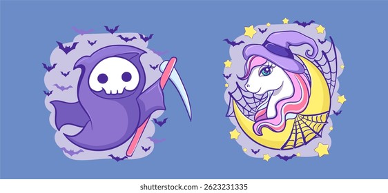 Set Helloweem Icons Charakter, Witch, Pempkin and Ghost
