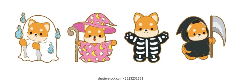 Definir Ícones Helloweem Charakter, Bruxa, Pempkin e Fantasma