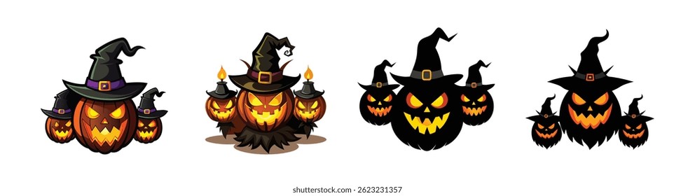 Set Helloweem Icons Charakter, Witch, Pempkin and Ghost