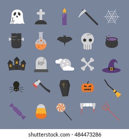 Set of Helloween icons in flat style.