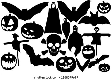 Set for helluin from the silhouettes of witches, bats, brooms, etc.