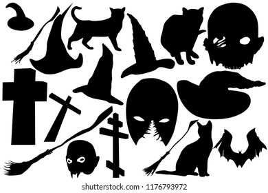 Set for helluin from the silhouettes of witches, bats, brooms, etc.
