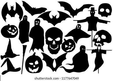 Set for helluin from the silhouettes of witches, bats, brooms, etc.