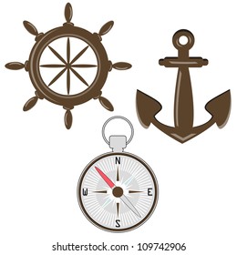 Set of helm, compass and anchor