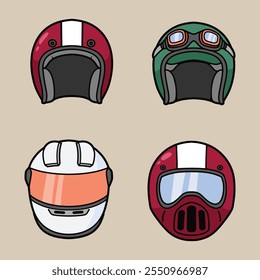 Conjunto de casco de la motocicleta bueno para la etiqueta engomada, diseño del elemento, icono, etc