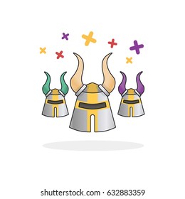 Set of helmets. A set of the knight. A set of the Viking. Set of the Crusader. Vector Icons.