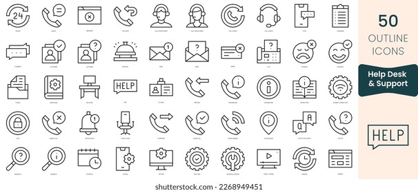 Conjunto de iconos de ayuda y de soporte técnico. Iconos de estilo lineal delgado Empaquetar. Ilustración vectorial