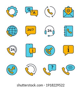 Conjunto de iconos de Ayuda y soporte técnico. Icono de Ayuda en línea. Plantilla de símbolo de Service Pack de soporte para ilustración vectorial de colección de diseño gráfico y web