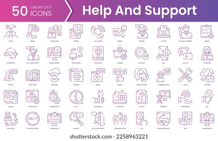 Set of help and support icons. Gradient style icon bundle. Vector Illustration