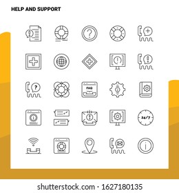Set of Help And Support Line Icon set 25 Icons. Vector Minimalism Style Design Black Icons Set. Linear pictogram pack.