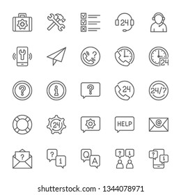 Set of Help and Support Line Icons. Call Center, Chat Message, Contact, Phone Assistant, Helpdesk, Faq and more. Pack of 48x48 Pixel Icons