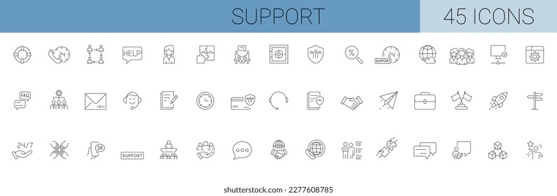 set of help and support related vector line icons. Phone Assistant, Online Help, business people