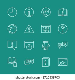 Set of Help And Support Vector Line Icons. Contains such Icons as Handbook, Book, Online Help, Tech Support and more. Editable Stroke. 32x32 Pixels