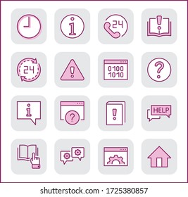 Set of Help And Support Vector Line Icons. Contains such Icons as Handbook, Book, Online Help, Tech Support and more. Editable Stroke. 32x32 Pixels