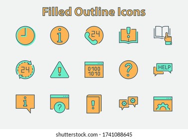 Set of Help And Support Vector Line Icons. Contains such Icons as Handbook, Book, Online Help, Tech Support and more. Editable Stroke. 32x32 Pixels