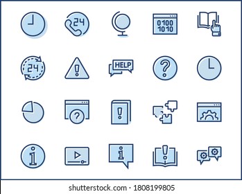 Set of Help And Support Vector Line Icons. Contains such Icons as Handbook, Book, Online Help, Tech Support and more. Editable Stroke. 32x32 Pixels