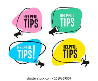 Set of helpful tips megaphone label. Vector illustration. Isolated on white background