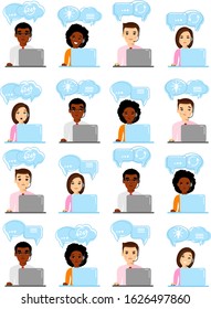 Set of helpline operator with headset consulting client and shopping icons .Flat style vector illustration isolated on white background.shopping icon, avatar of online customer support service 