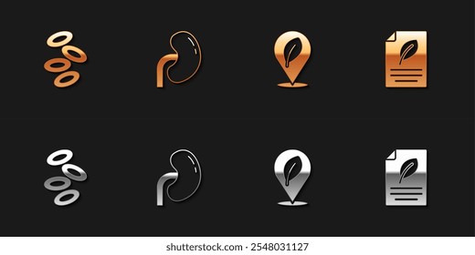 Set Hämoglobin, menschliche Niere, Lage mit Blatt und Öko-Papier-Symbol. Vektorgrafik