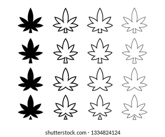 Set of Hemp Leaf Silhouettes and Outlines in Various Weights