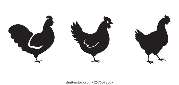 Set of Hen, chicken logo. Farm animal chicken silhouettes vector illustration EPS 10