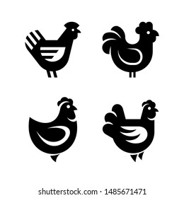 Set of Hen, chicken logo. Icon design. Template elements