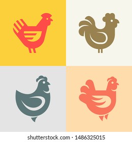 Set of Hen, chicken logo. Icon design. Template elements