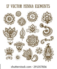 Set of henna elements based on traditional Asian elements Paisley