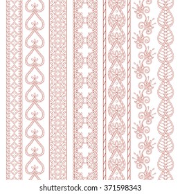 Set  henna tattoo seamless borders