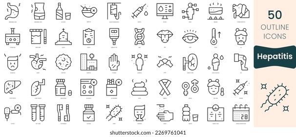 Set of hepatitis icons. Thin linear style icons Pack. Vector Illustration