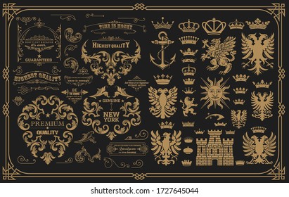 Set of Heraldic elements and baroque ornaments