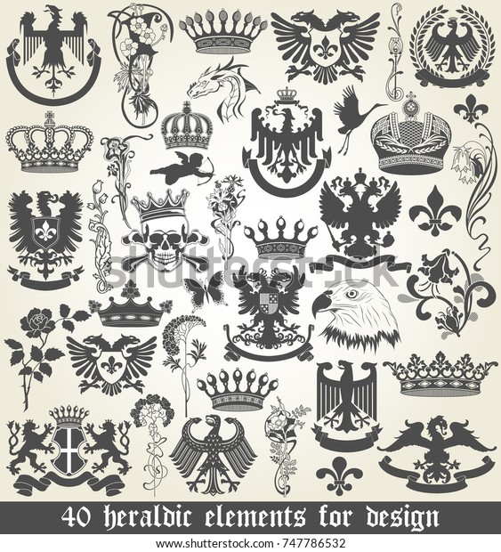 Set Heraldic Elements Design Stock Vector (Royalty Free) 747786532