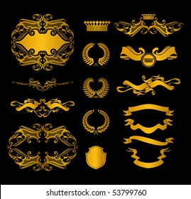 Set of heraldic elements, on black