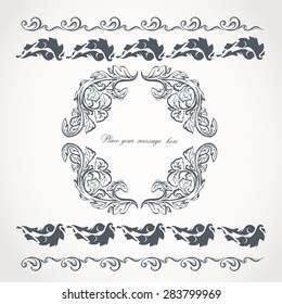 Set of heraldic flourish patterns for your vintage design. Vintage frame