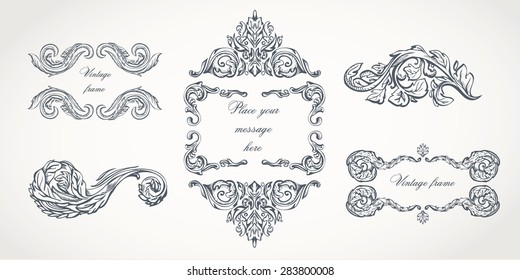 Set of heraldic flourish patterns for your vintage design. Vintage frame