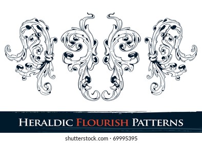 Set of heraldic flourish  patterns for your vintage design. Layered. Vector EPS 10 illustration.