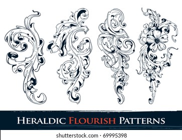 Set of heraldic flourish  patterns for your vintage design. Layered. Vector EPS 10 illustration.