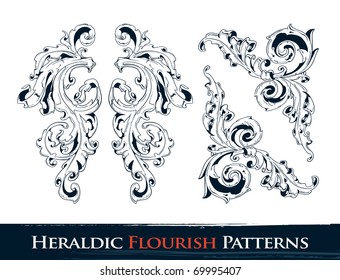 Set of heraldic flourish  patterns for your vintage design. Layered. Vector EPS 10 illustration.