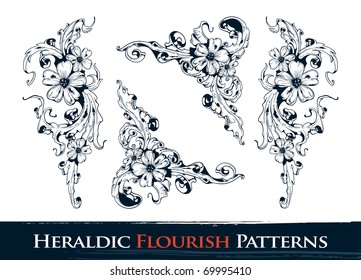 Set of heraldic flourish  patterns for your vintage design. Layered. Vector EPS 10 illustration.