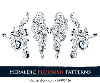 Set of heraldic flourish  patterns for your vintage design. Layered. Vector EPS 10 illustration.