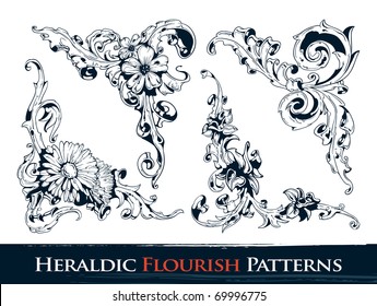 Set of heraldic flourish patterns for your vintage design. Layered. Vector EPS 10 illustration.