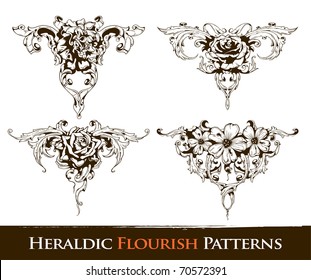 Set of heraldic flourish  patterns for your vintage design. Layered. Vector EPS 10 illustration.