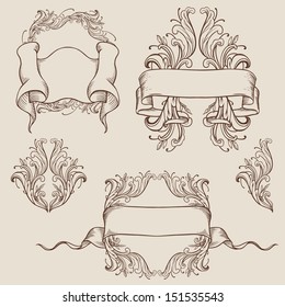 Set of heraldic graphic elements. Vector illustration