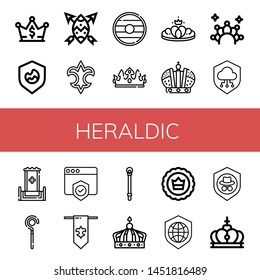 Set of heraldic icons such as Crown, Shield, Fleur de lis, Throne