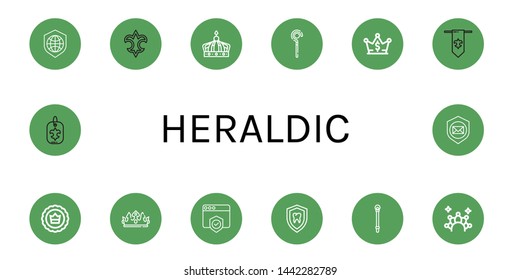 Set of heraldic icons such as Shield, Fleur de lis, Crown, Sceptre , heraldic
