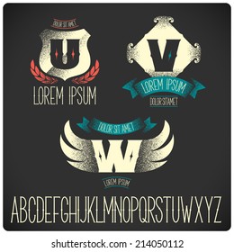 Set of heraldic logo with gothic font. UVW