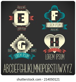 Set of heraldic logo with gothic font. EFGH