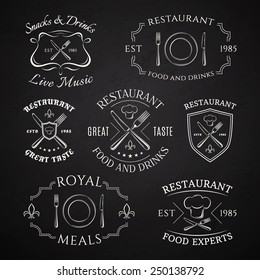 Set of heraldic restaurant logos, labels and badges. Vector illustration