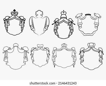 set of heraldic royal mantle line art vector for wedding decoration design 