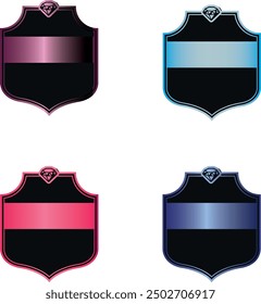 set of heraldic shields pink, purple, blue emblems